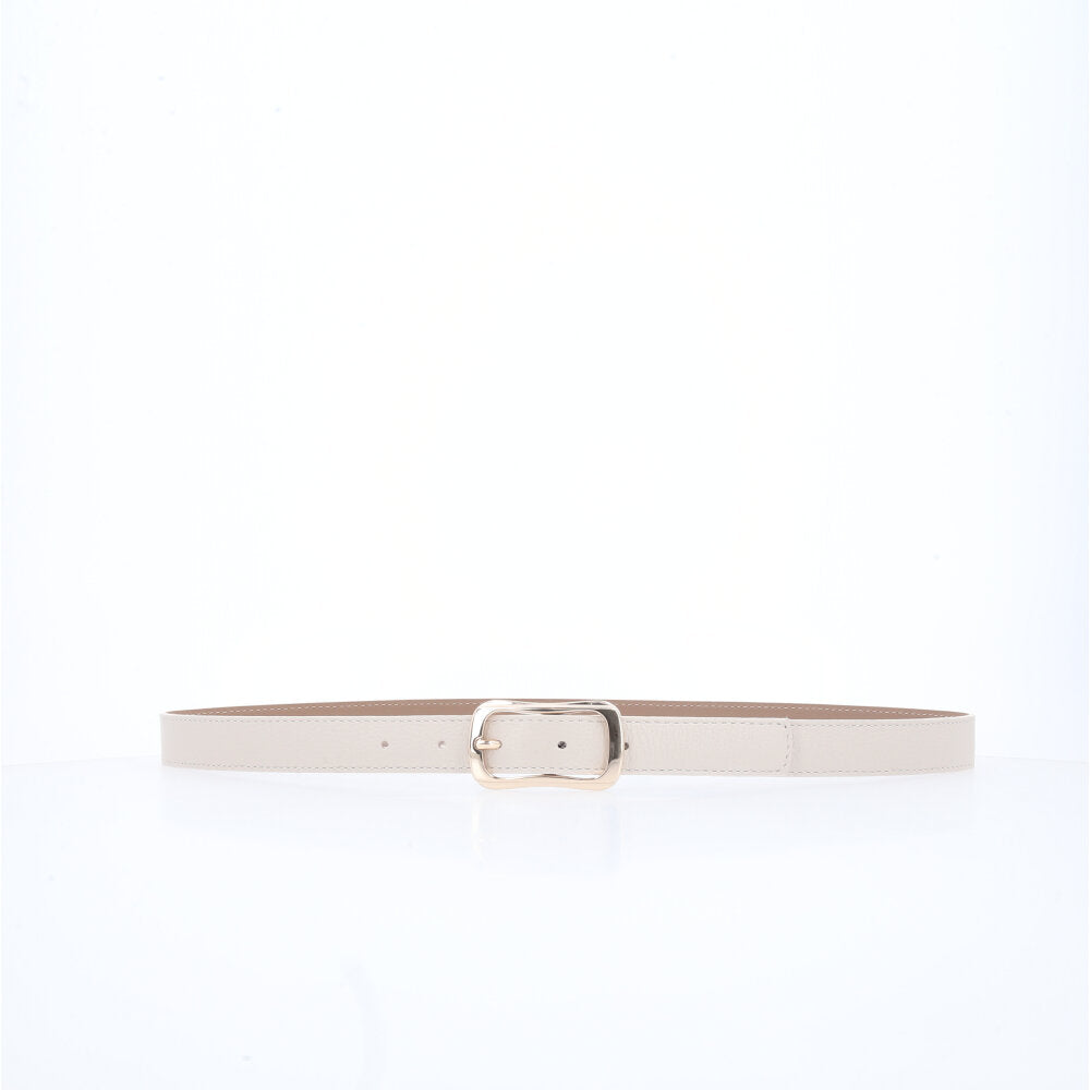 Cinto Feminino em Couro com Fivela Dourada Marfim
