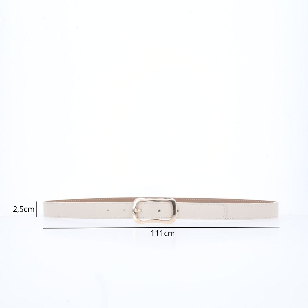Cinto Feminino em Couro com Fivela Dourada Marfim