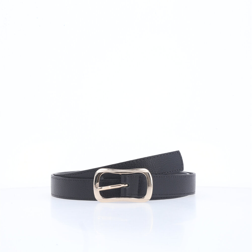 Cinto Feminino em Couro com Fivela Dourada Preto