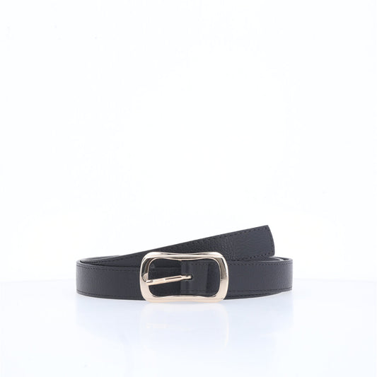 Cinto Feminino em Couro com Fivela Dourada Preto