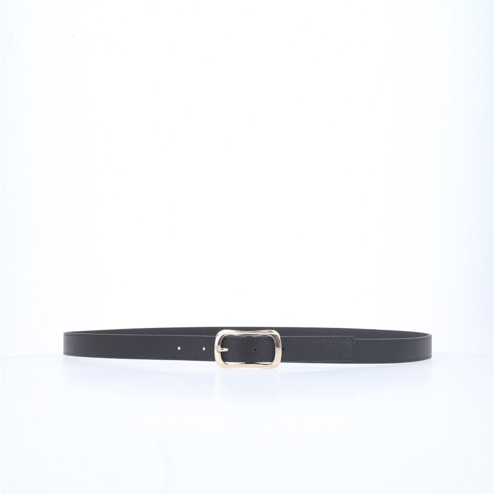 Cinto Feminino em Couro com Fivela Dourada Preto