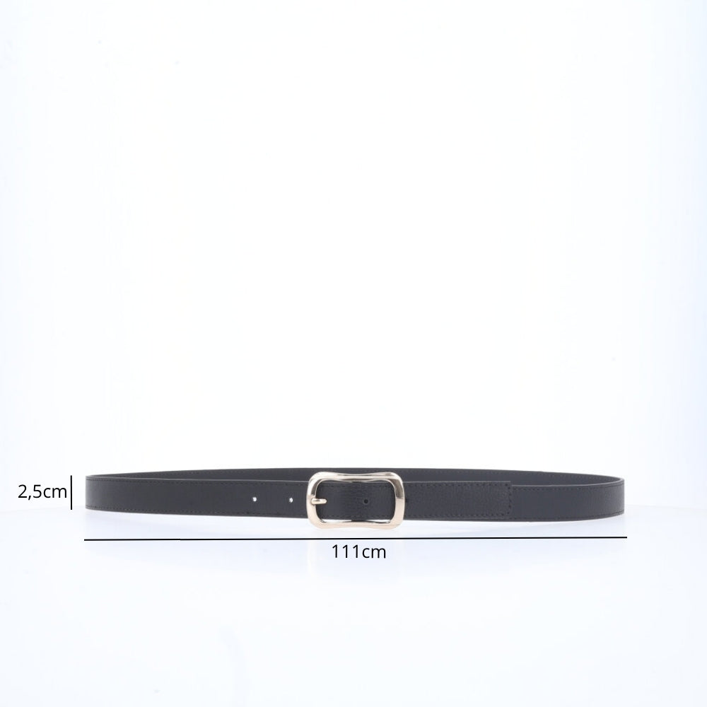 Cinto Feminino em Couro com Fivela Dourada Preto