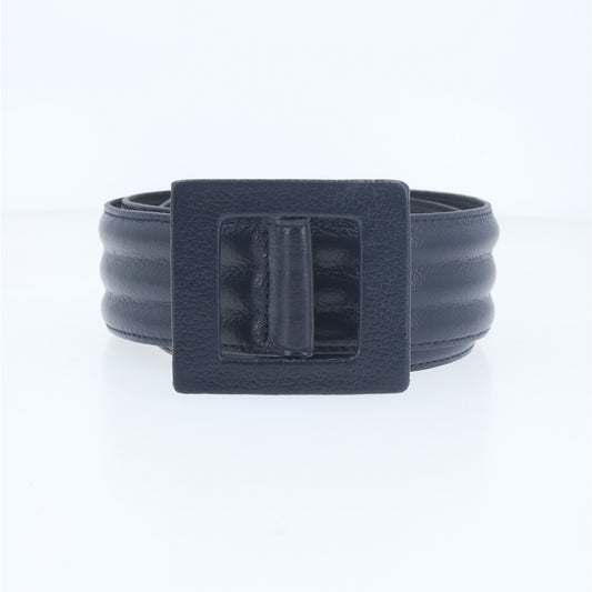 Cinto em Couro com Fivela Encapada Azul escuro