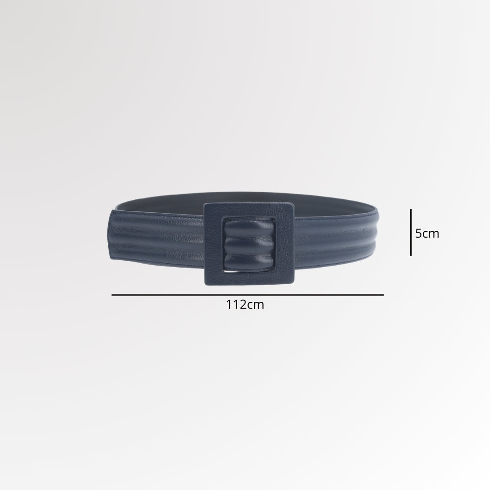 Cinto em Couro com Fivela Encapada Azul escuro