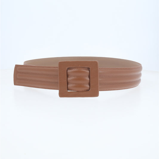 Cinto em Couro com Fivela Encapada Caramelo