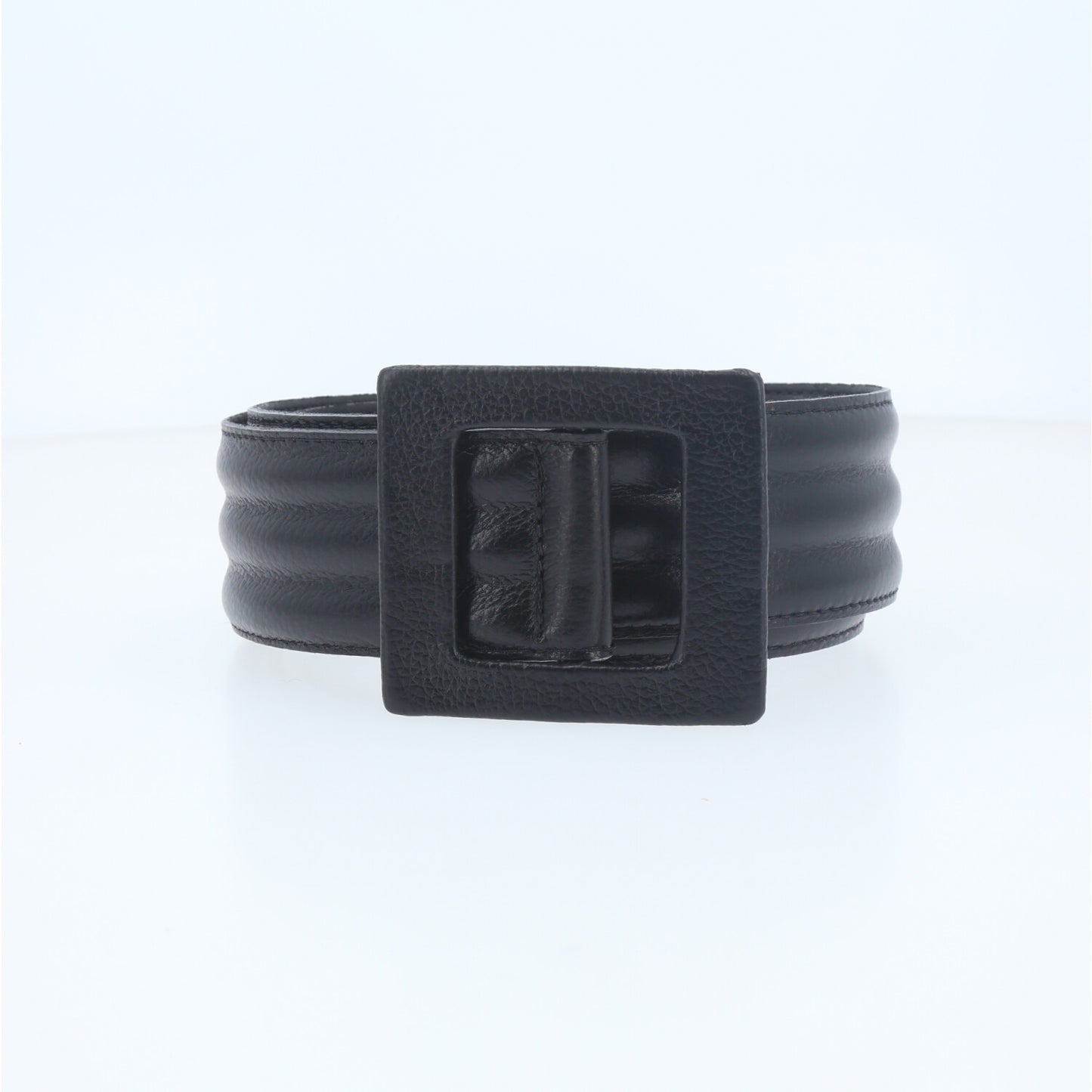 Cinto em Couro com Fivela Encapada Preto