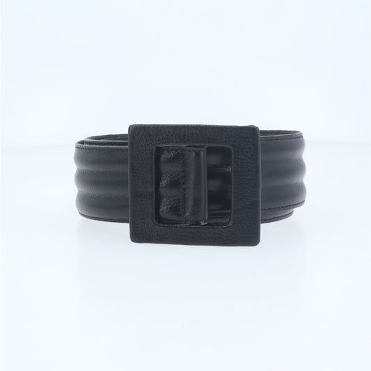 Cinto em Couro com Fivela Encapada Preto