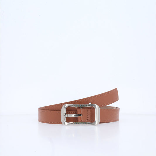 Cinto Feminino em Couro com fivela Prateada Caramelo