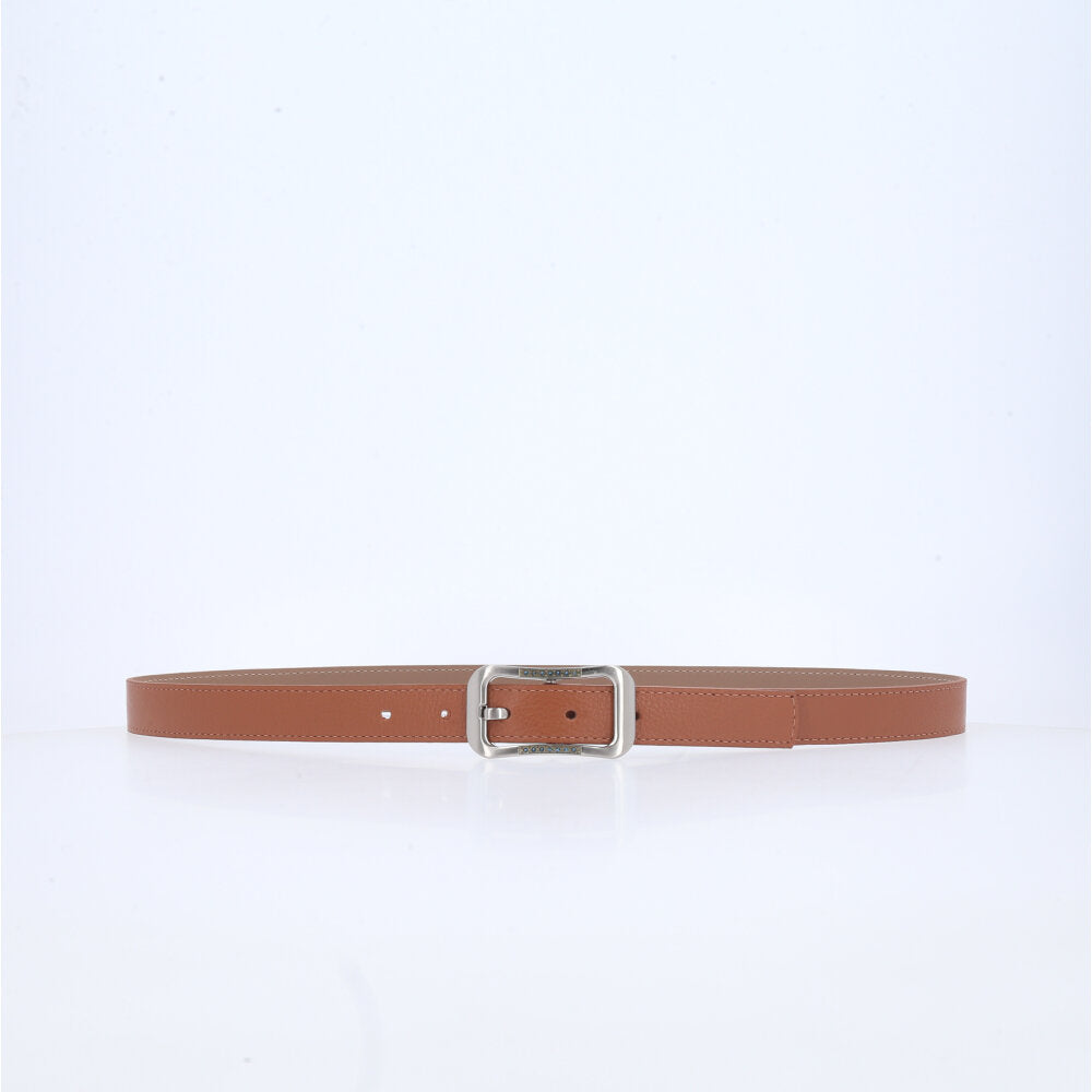 Cinto Feminino em Couro com fivela Prateada Caramelo