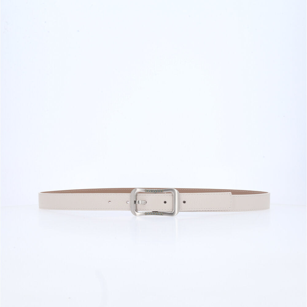 Cinto Feminino em Couro com fivela Prateada Marfim