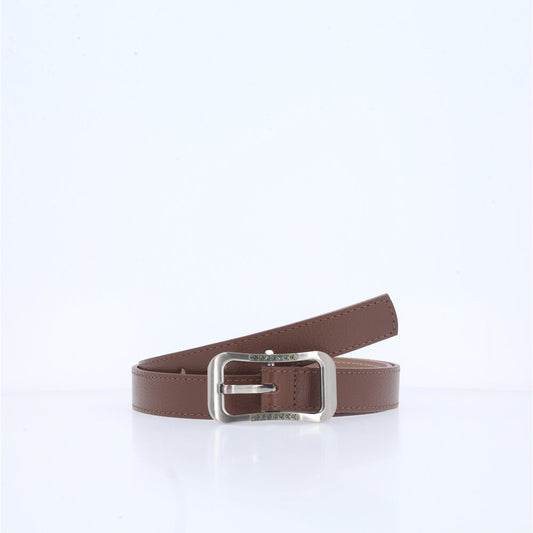 Cinto Feminino em Couro com fivela Prateada Marrom