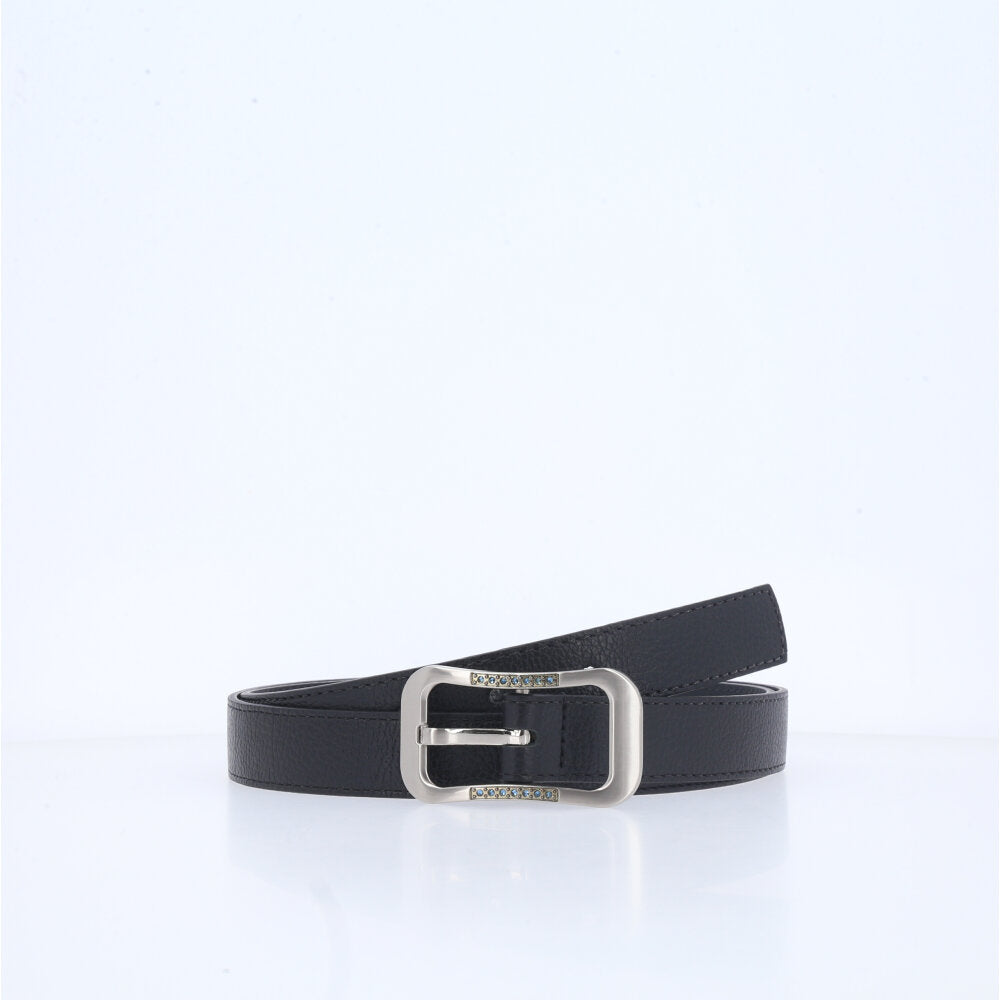 Cinto Feminino em Couro com fivela Prateada Preto