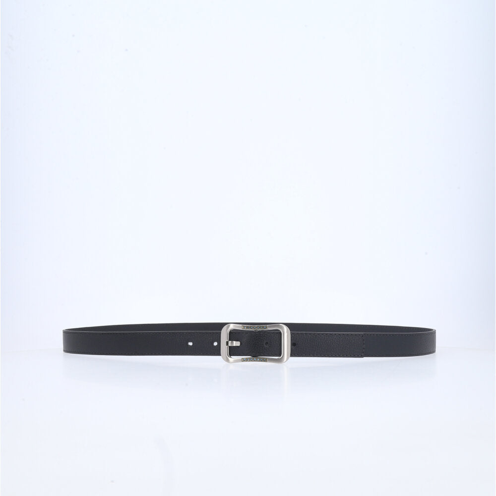 Cinto Feminino em Couro com fivela Prateada Preto