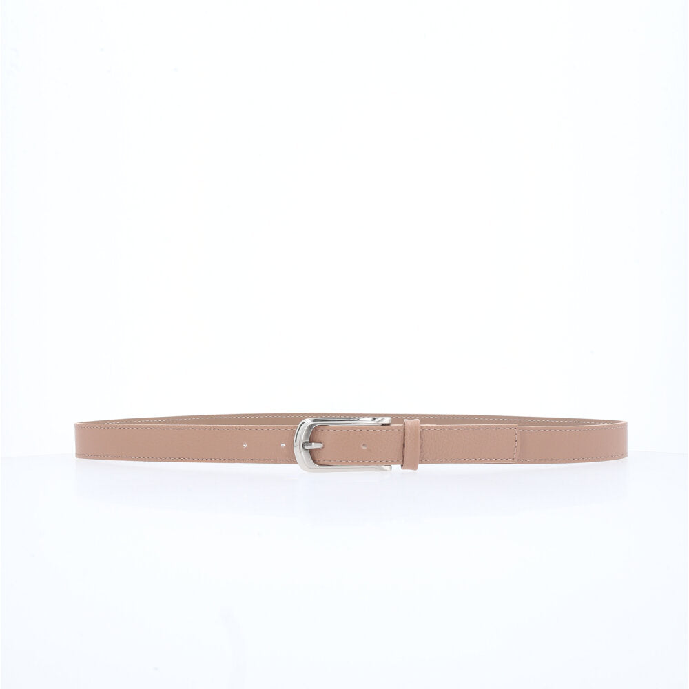 Cinto Feminino em Couro com Fivela Prateada Bege