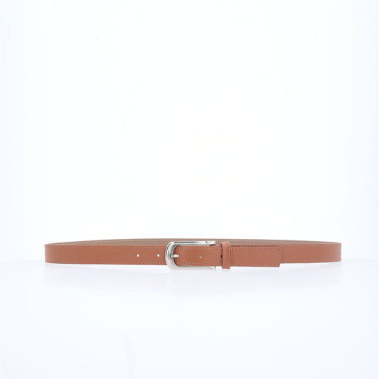 Cinto Feminino em Couro com Fivela Prateada Caramelo