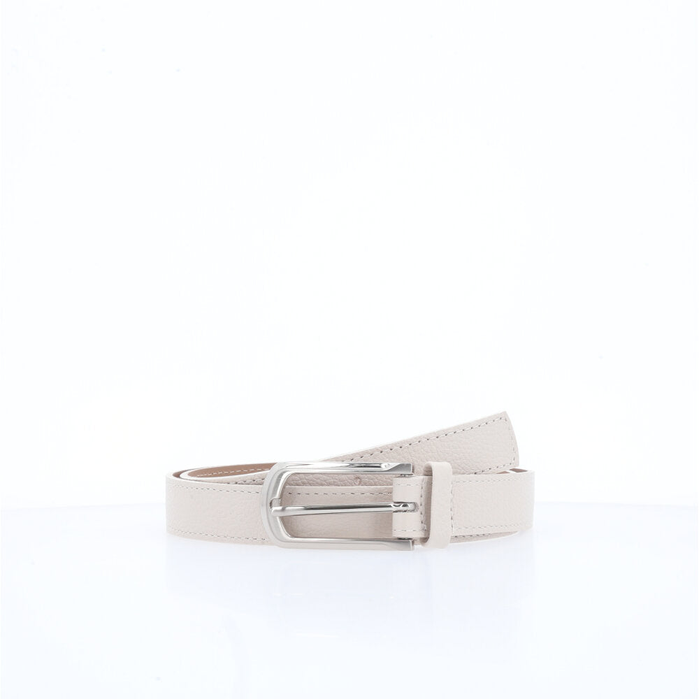 Cinto Feminino em Couro com Fivela Prateada Marfim