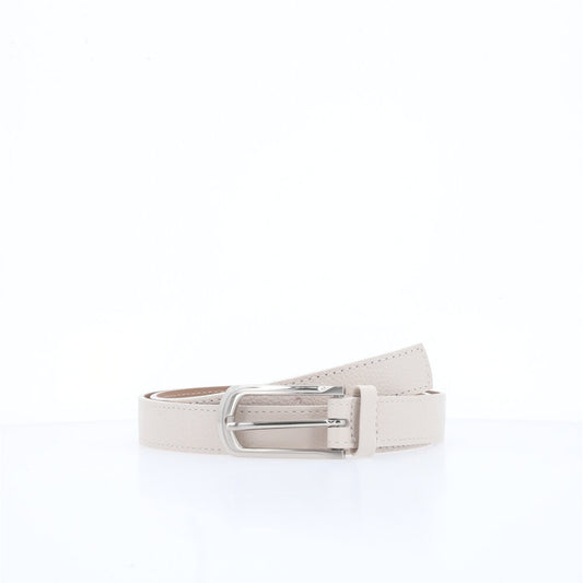 Cinto Feminino em Couro com Fivela Prateada Marfim