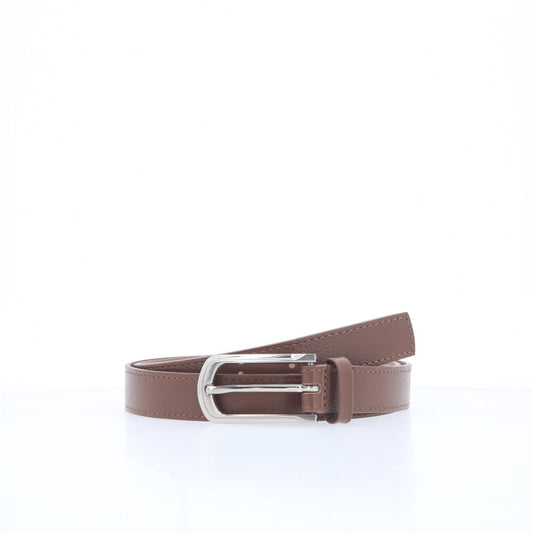 Cinto Feminino em Couro com Fivela Prateada Marrom