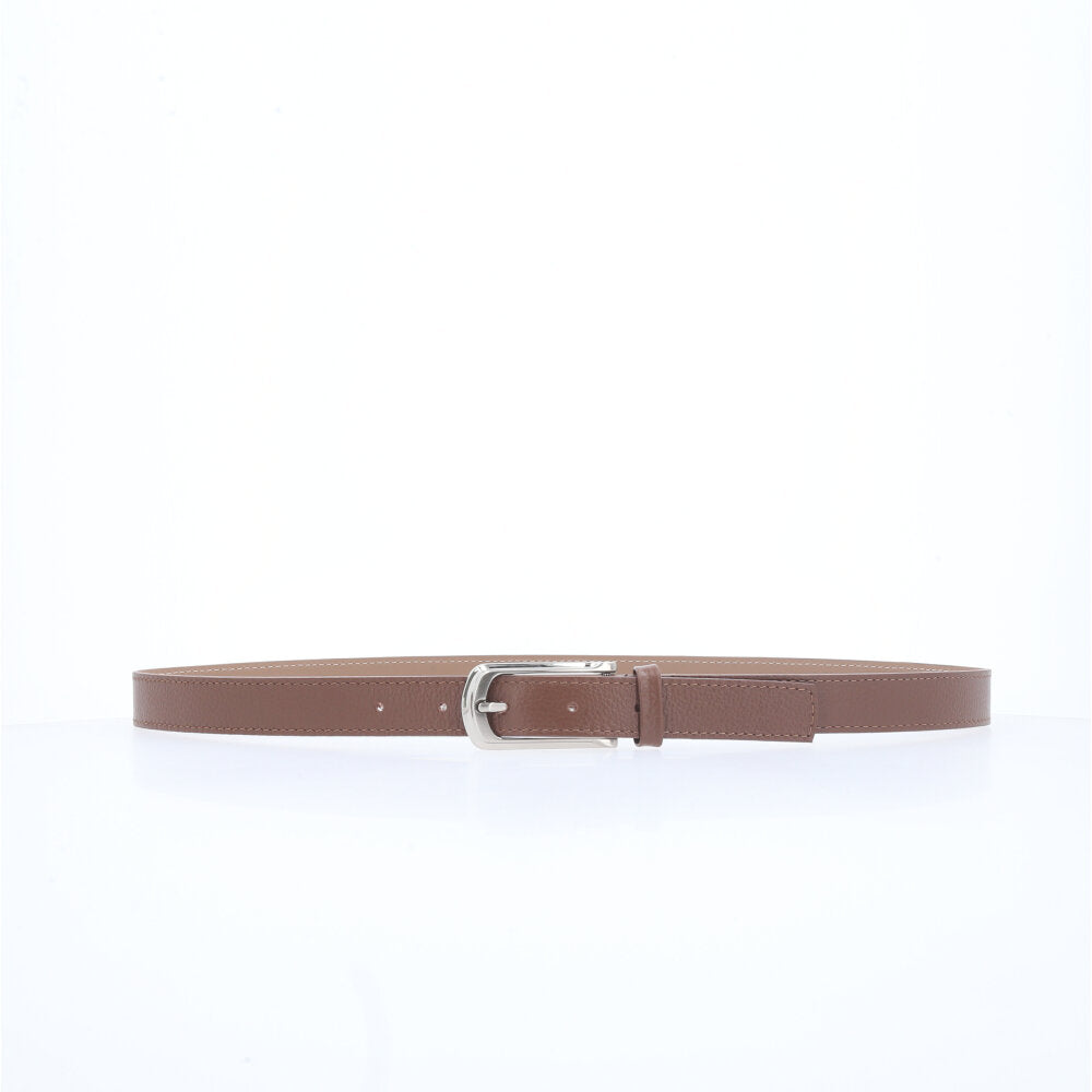 Cinto Feminino em Couro com Fivela Prateada Marrom