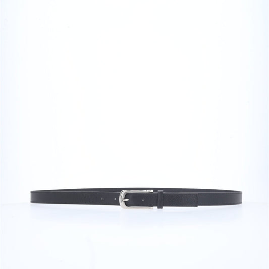 Cinto Feminino em Couro com Fivela Prateada Preto