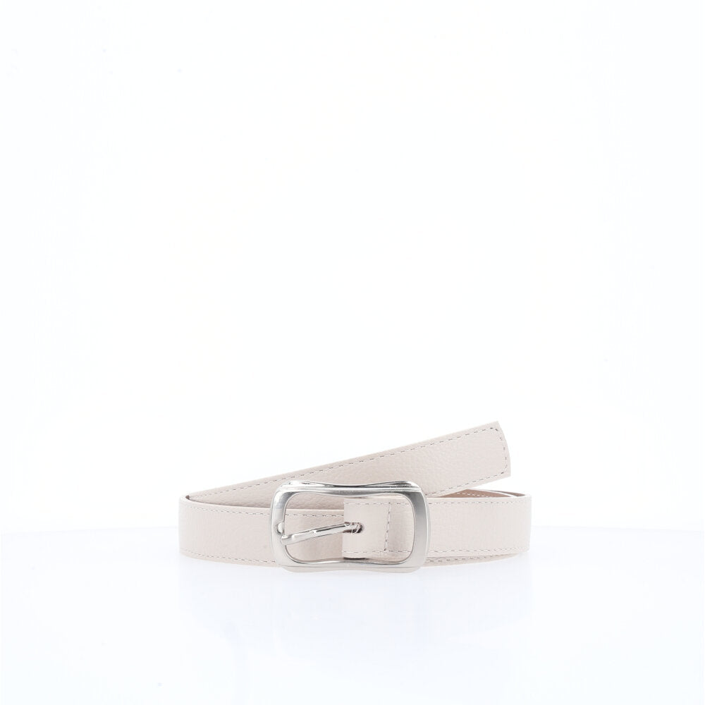 Cinto Feminino em Couro com Fivela Prateada Marfim