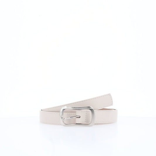 Cinto Feminino em Couro com Fivela Prateada Marfim