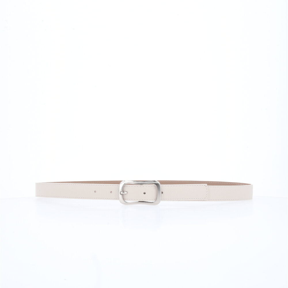 Cinto Feminino em Couro com Fivela Prateada Marfim