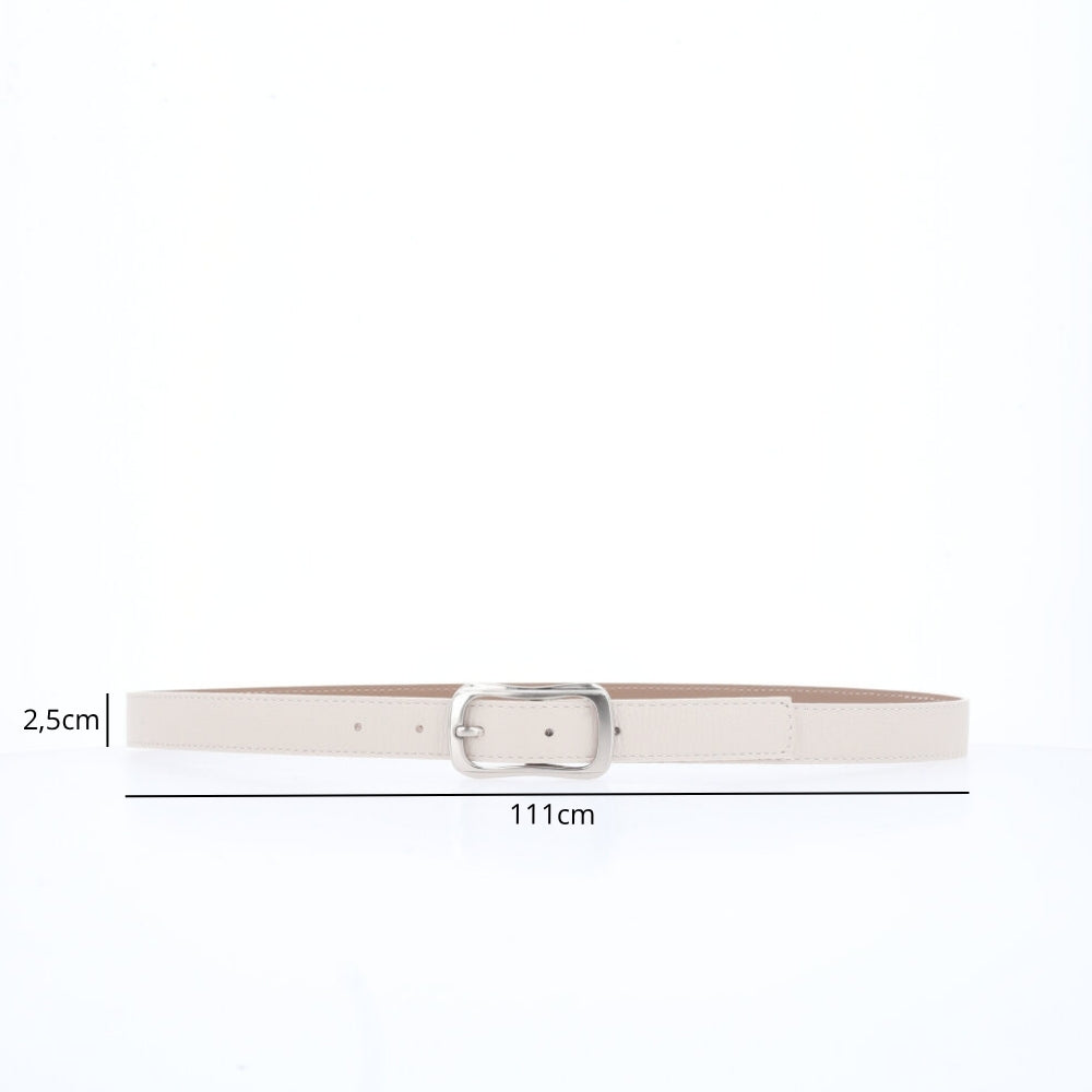 Cinto Feminino em Couro com Fivela Prateada Marfim