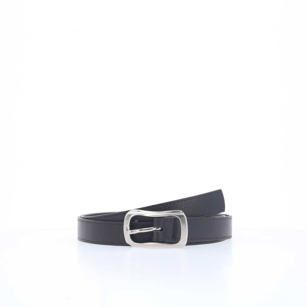 Cinto Feminino em Couro com Fivela Prateada Preto