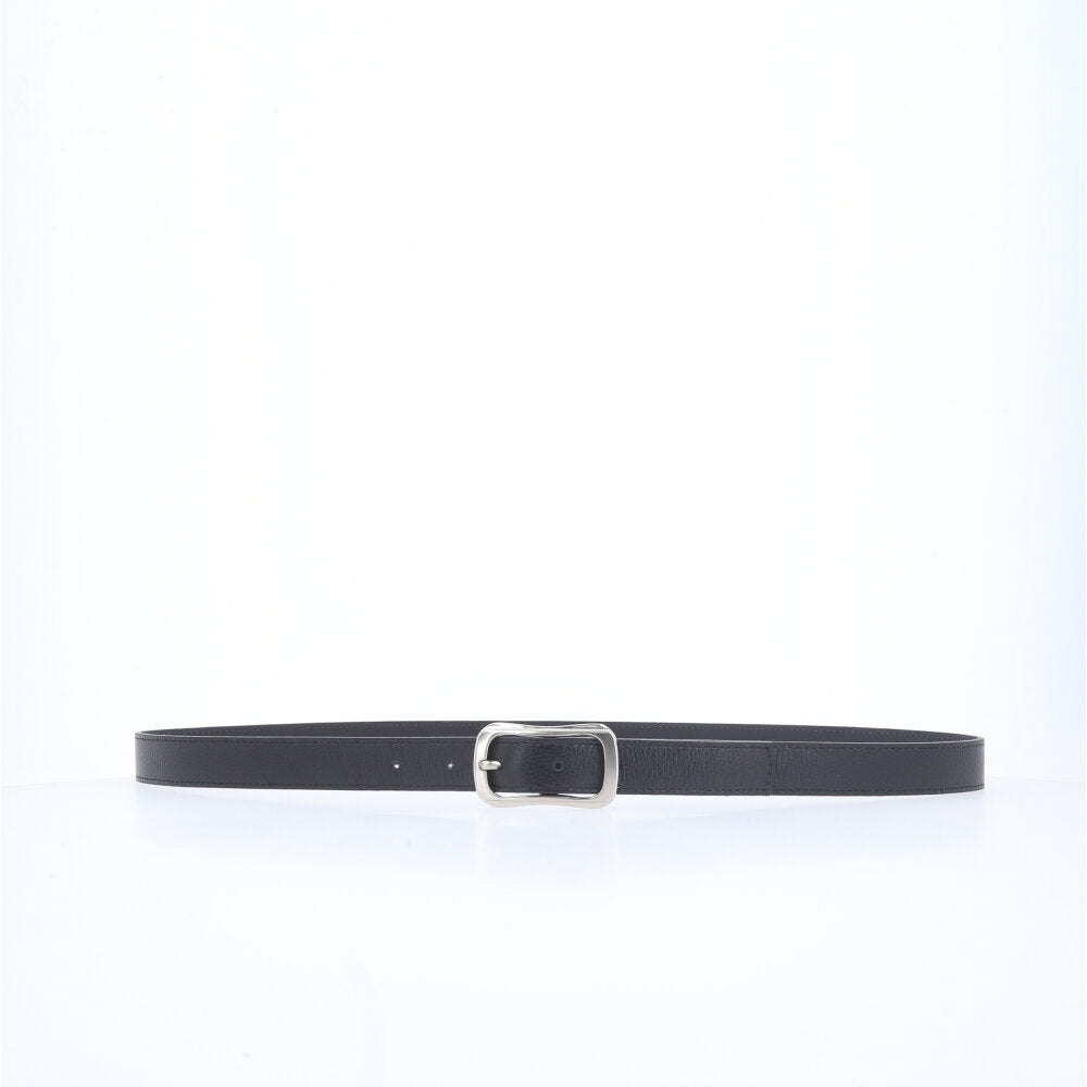 Cinto Feminino em Couro com Fivela Prateada Preto