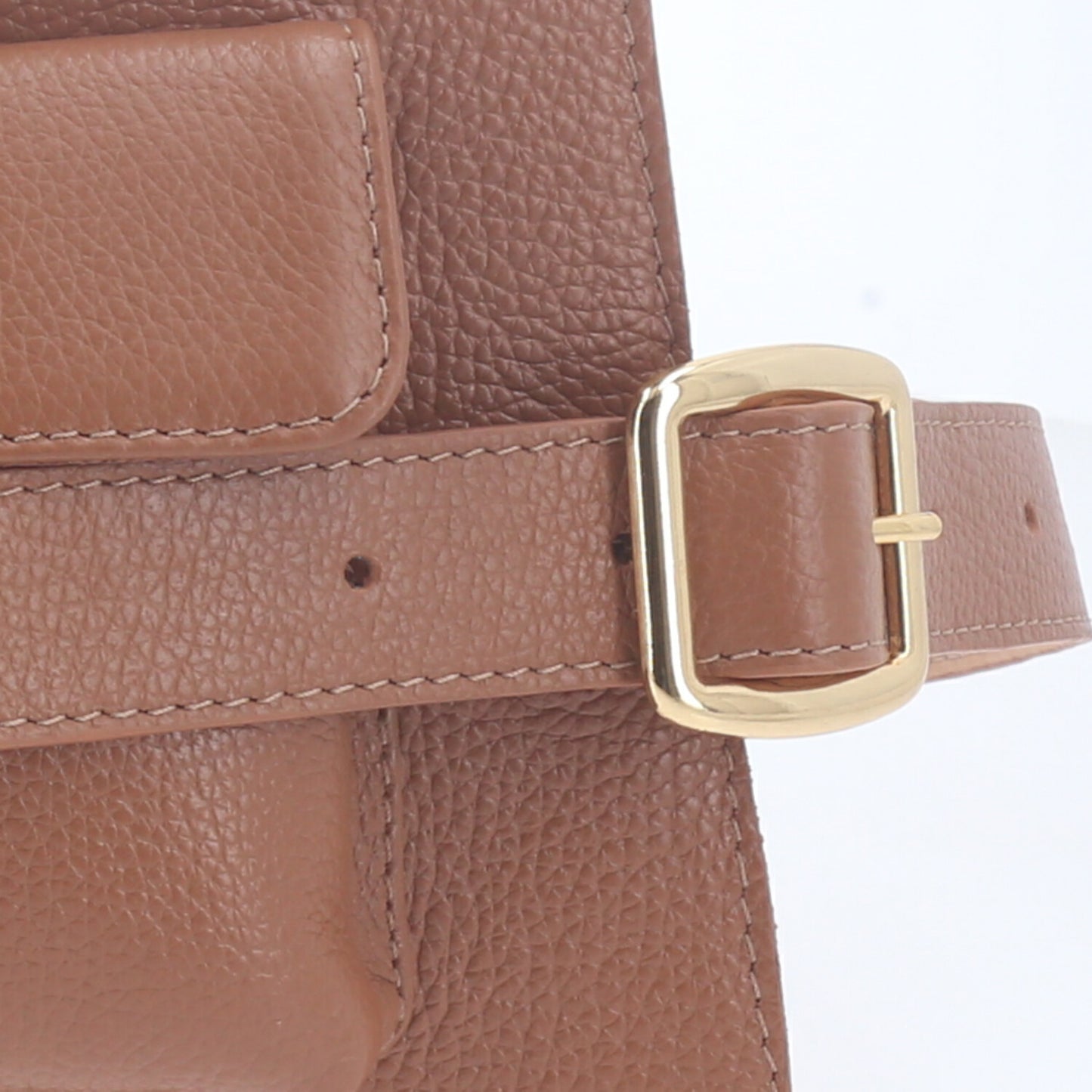 Cinto Feminino de Couro com Belt Bag - Pochete Integrada Caramelo