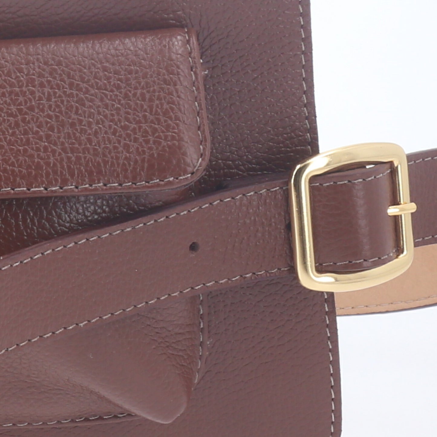 Cinto Feminino de Couro com Belt Bag - Pochete Integrada Marrom