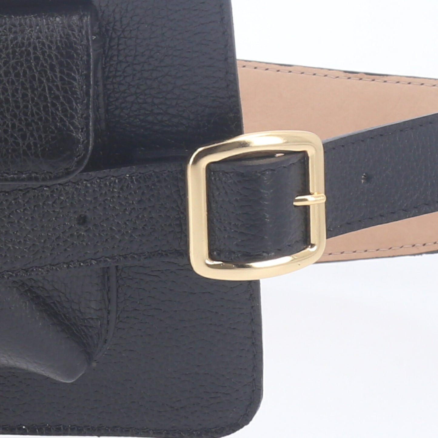 Cinto Feminino de Couro com Belt Bag - Pochete Integrada Preto