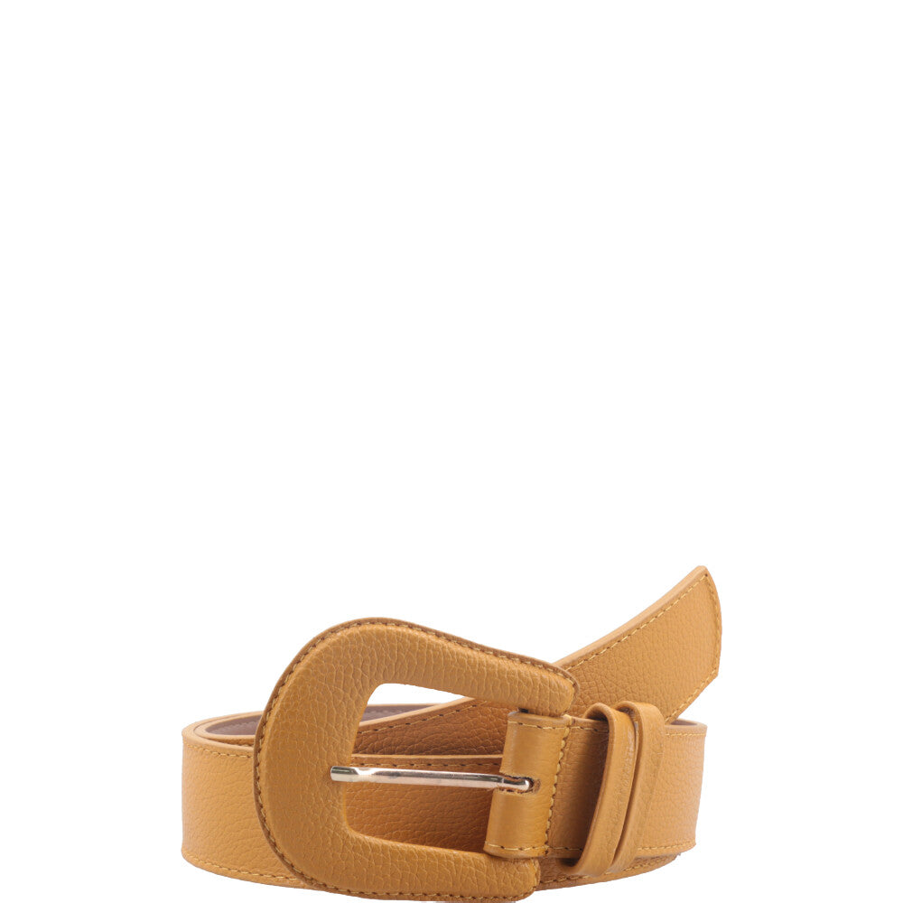 Cinto Feminino de Couro com Fivela Encapada Amarelo
