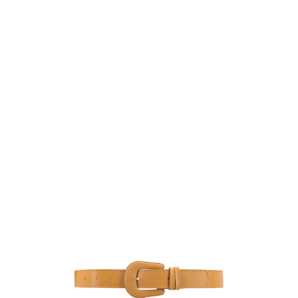 Cinto Feminino de Couro com Fivela Encapada Amarelo