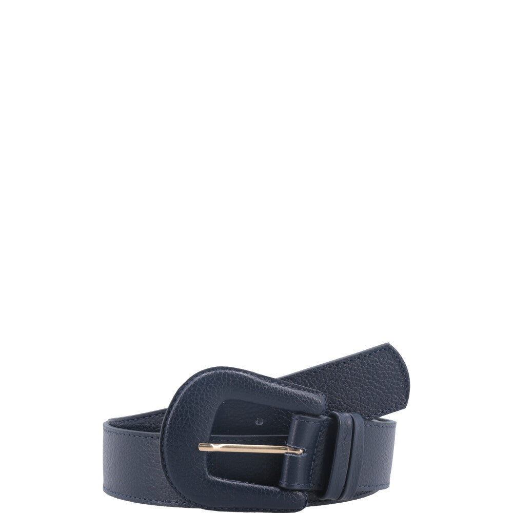 Cinto Feminino de Couro com Fivela Encapada Azul escuro