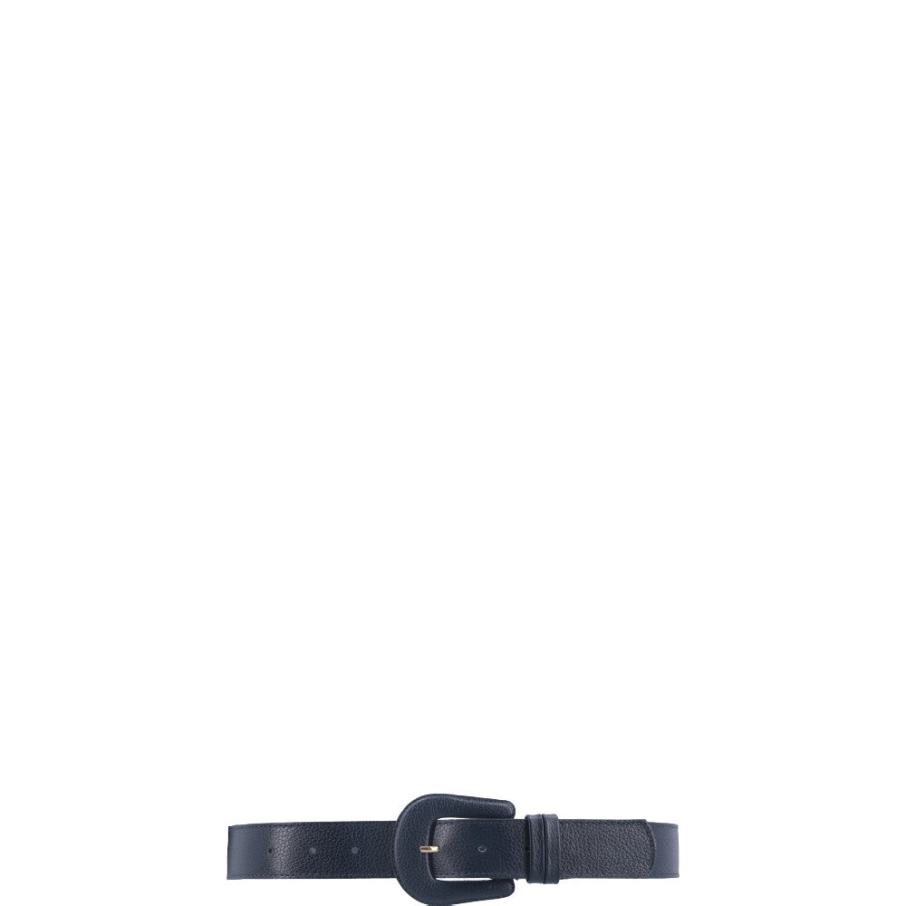 Cinto Feminino de Couro com Fivela Encapada Azul escuro