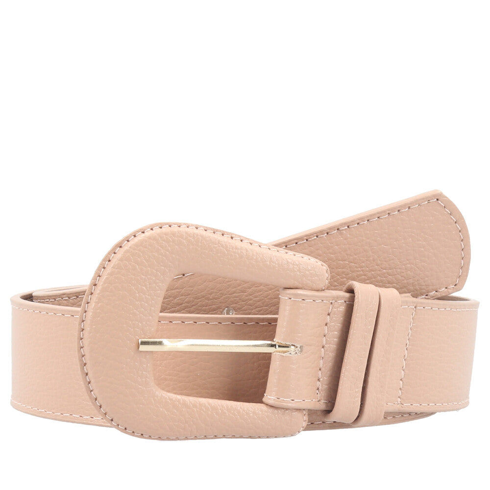 Cinto Feminino de Couro com Fivela Encapada Bege