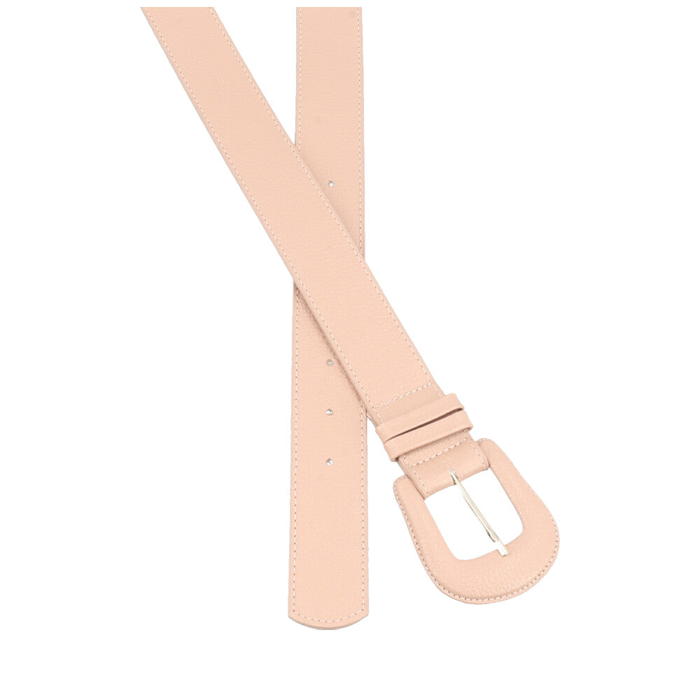 Cinto Feminino de Couro com Fivela Encapada Bege