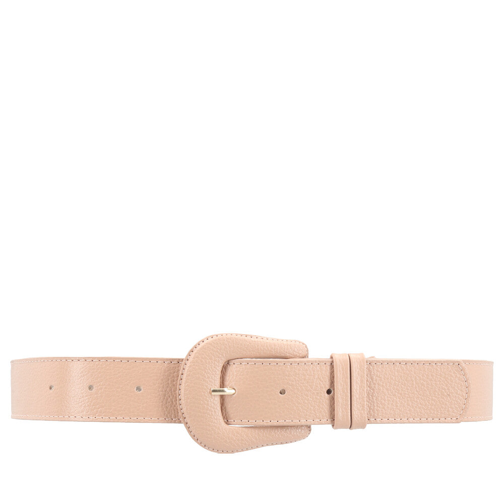 Cinto Feminino de Couro com Fivela Encapada Bege