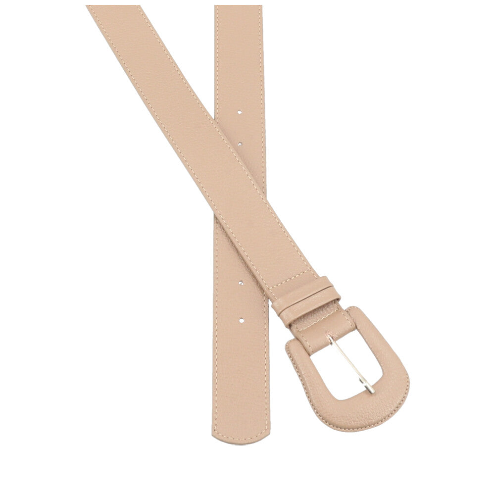 Cinto Feminino de Couro com Fivela Encapada Bege escuro