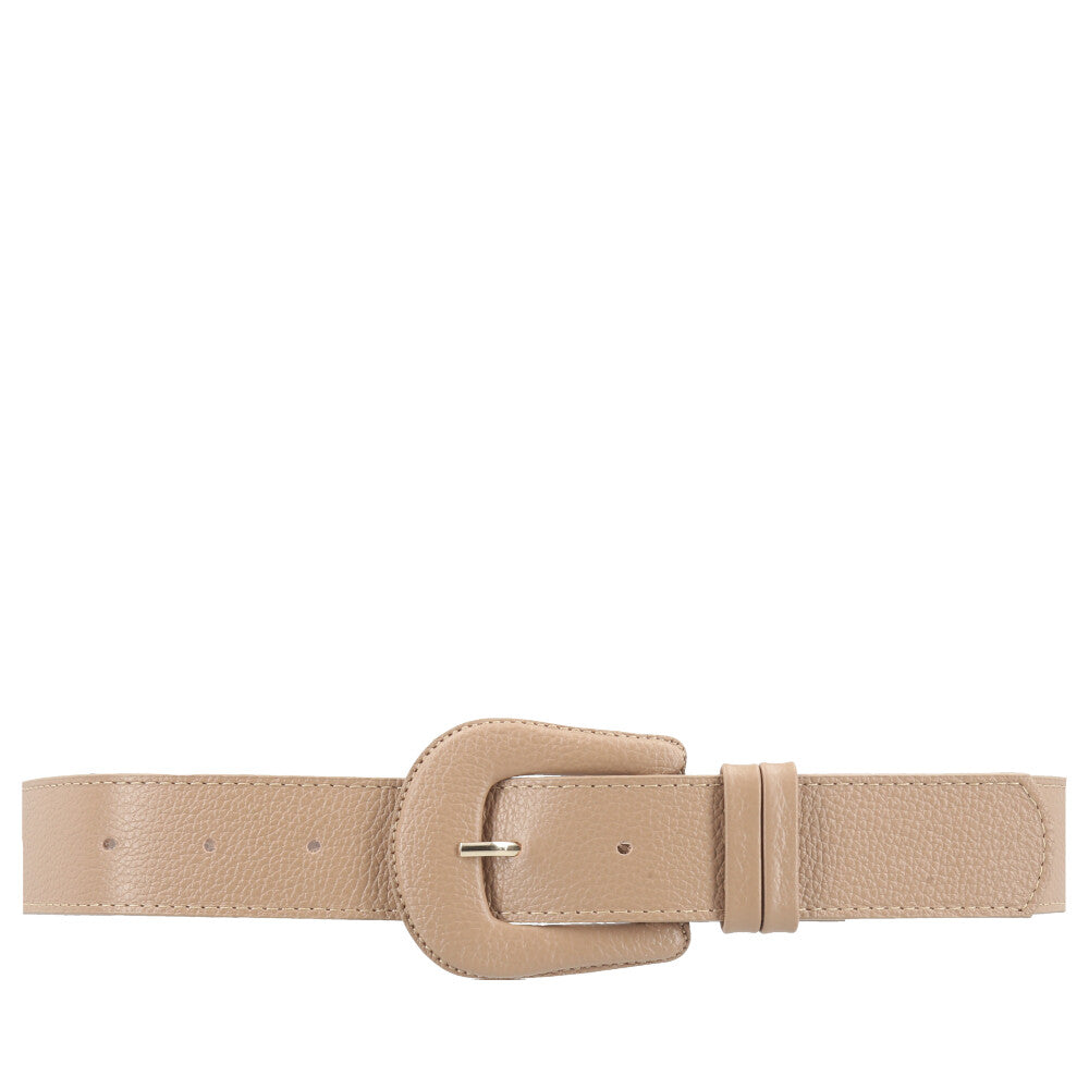 Cinto Feminino de Couro com Fivela Encapada Bege escuro