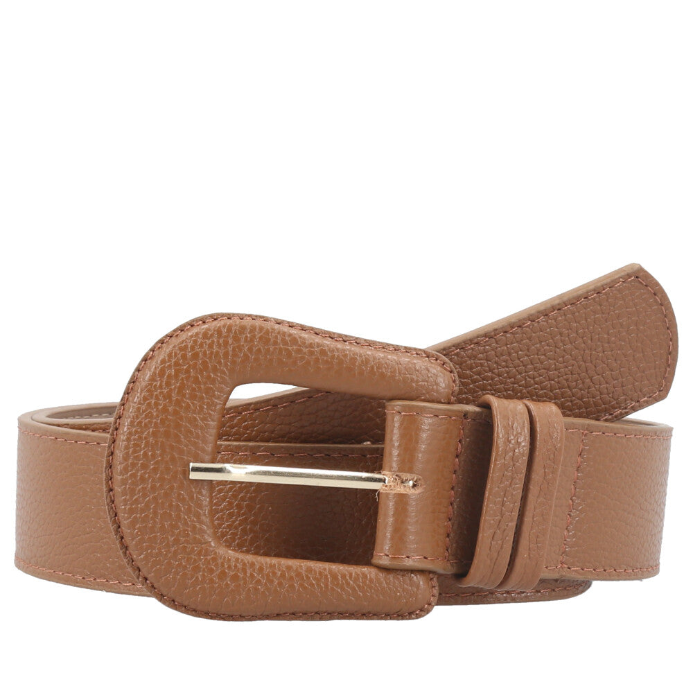 Cinto Feminino de Couro com Fivela Encapada Caramelo