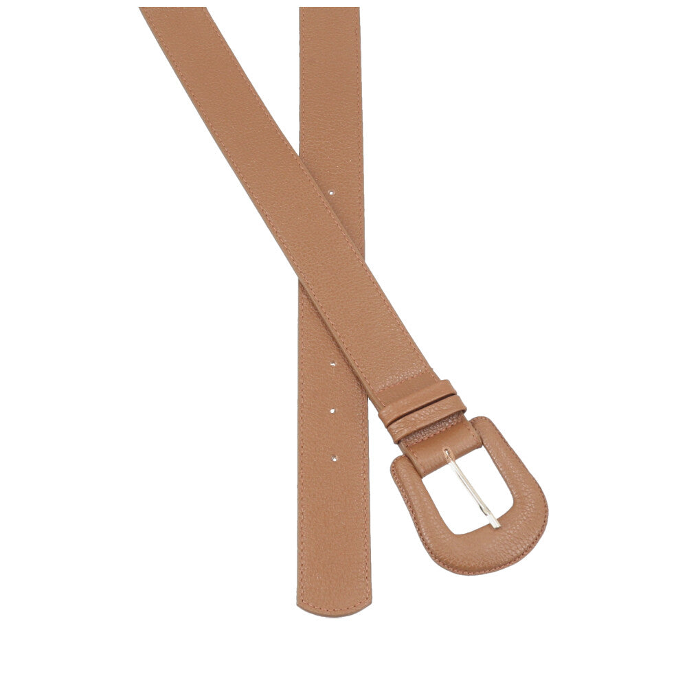 Cinto Feminino de Couro com Fivela Encapada Caramelo