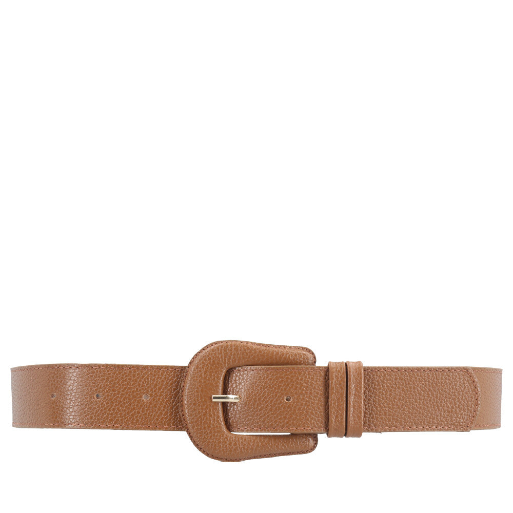 Cinto Feminino de Couro com Fivela Encapada Caramelo