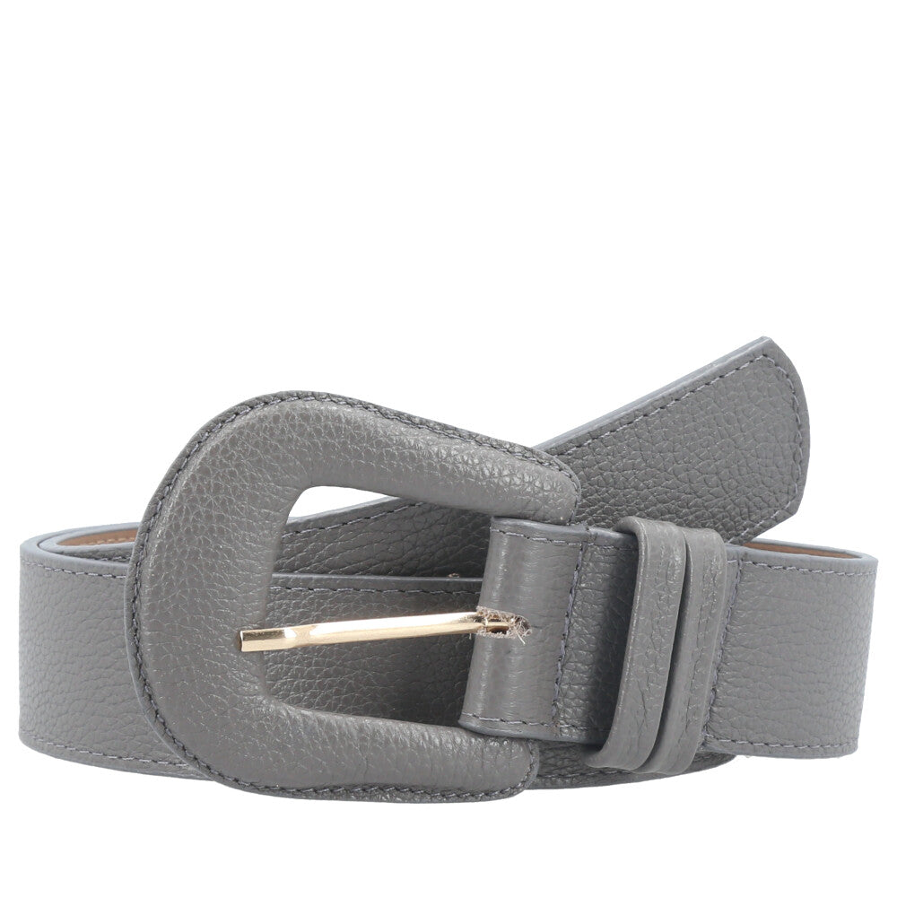 Cinto Feminino de Couro com Fivela Encapada Cinza