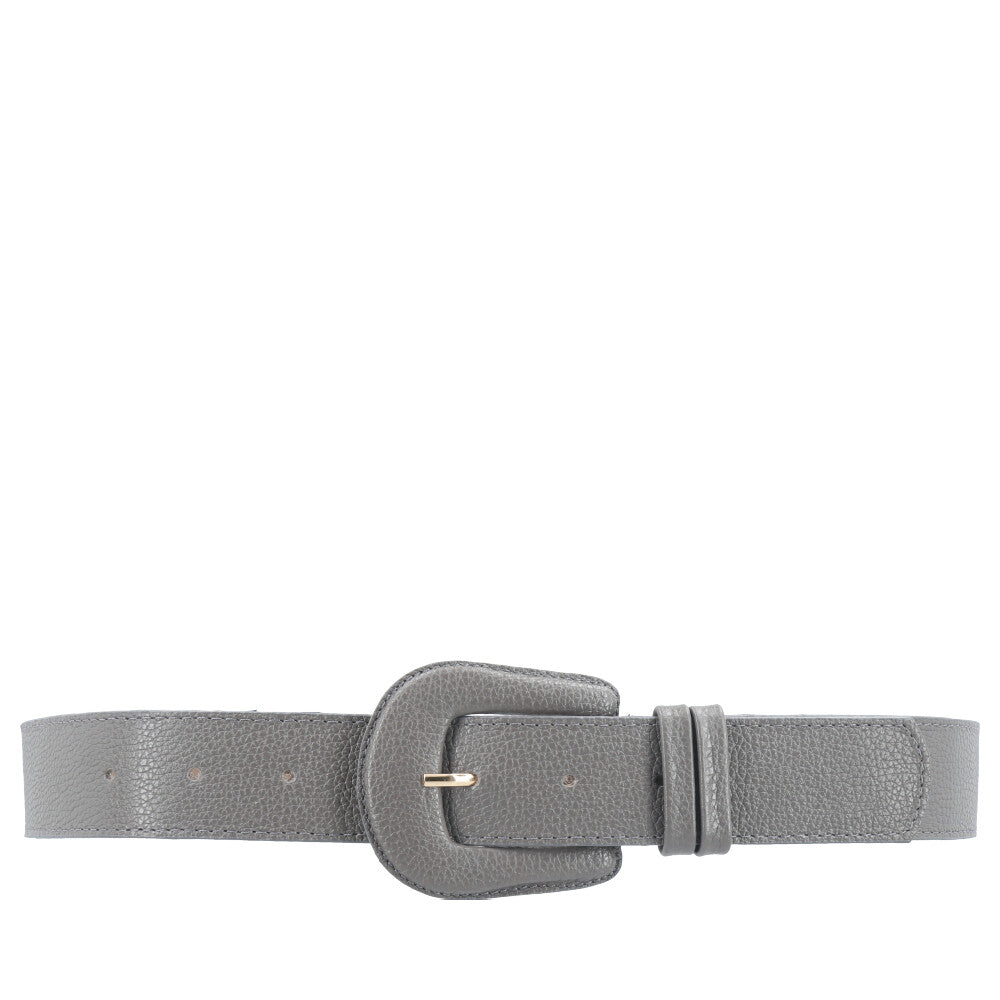 Cinto Feminino de Couro com Fivela Encapada Cinza