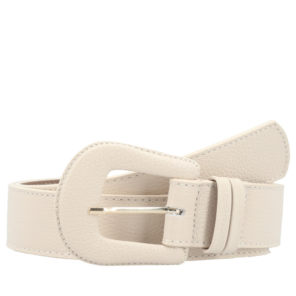 Cinto Feminino de Couro com Fivela Encapada Marfim