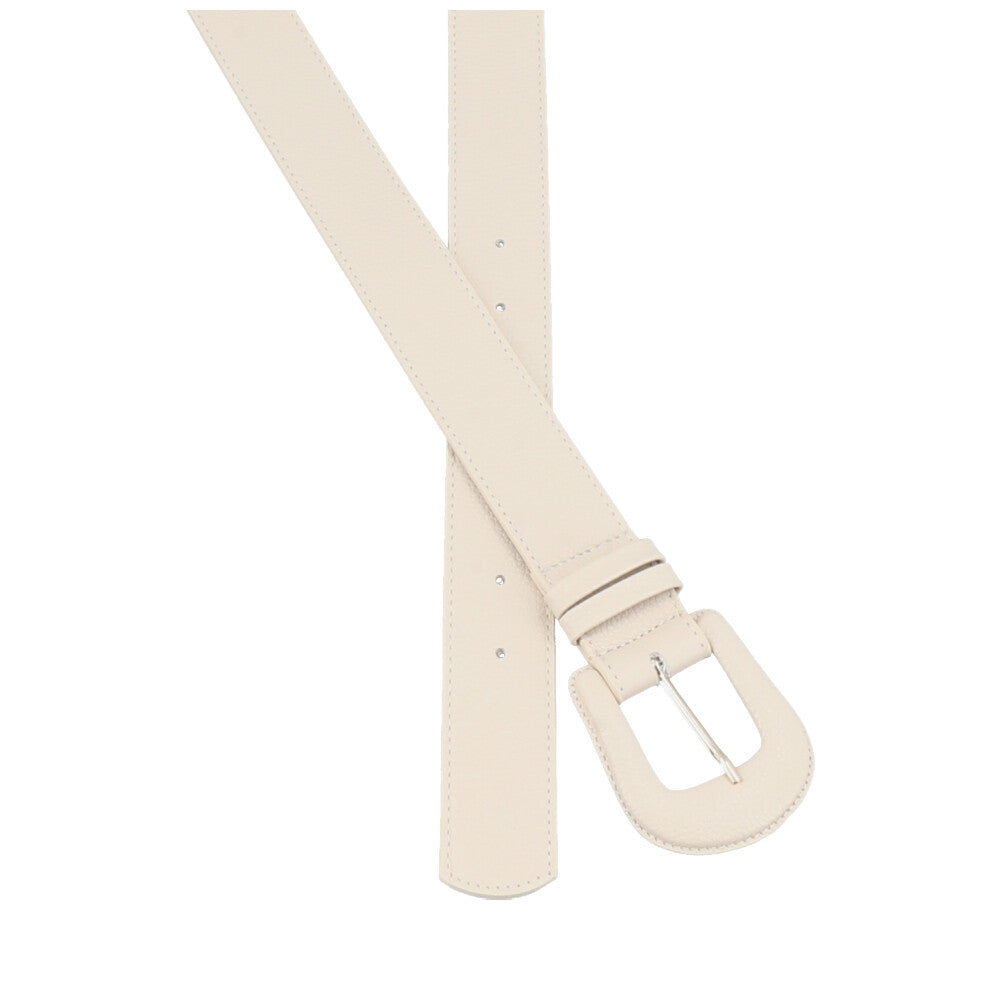 Cinto Feminino de Couro com Fivela Encapada Marfim