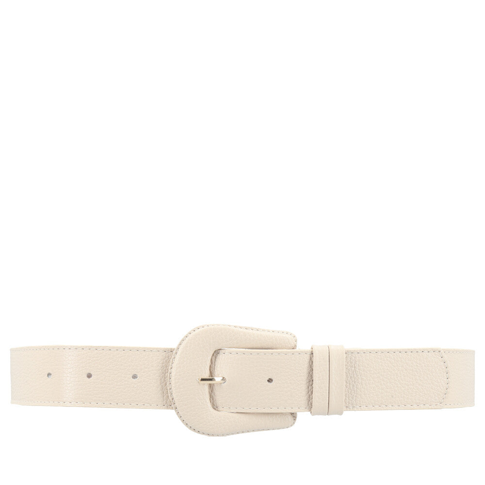 Cinto Feminino de Couro com Fivela Encapada Marfim